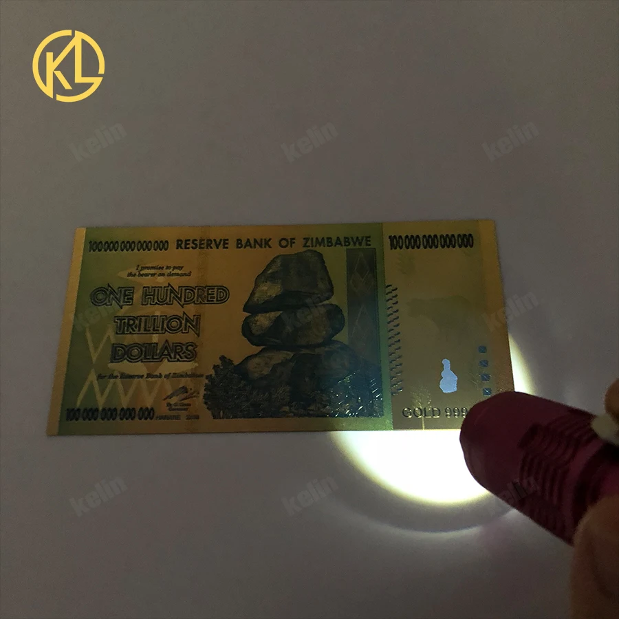 1000pcs סימן מים זימבבואה מאה טריליון דולר זהב שטרות עם 10 זימבבואה זהב בר תיבת עץ על ידי fedex - 1