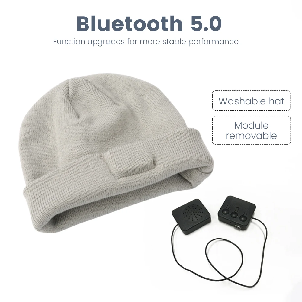 2 ב 1 אוזניות אלחוטיות למוזיקה כובע Bluetooth אוזניות 5.0 חורף חמים סורגת כובע כובע ספורט אוזניות עם מיקרופון HD לקרוא - 1
