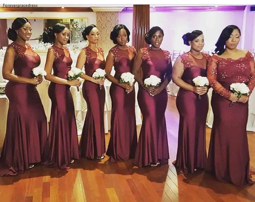 2019 קיץ אביב שושבינה שמלה בורדו אפריקה הניגרי גן ארץ מסיבת חתונה אורח השושבינה שמלה בתוספת גודל - 1