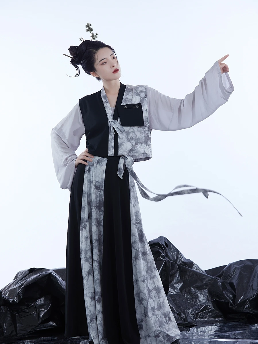2022 סיני חריף-עשוי חולצה חצי אורך החצאית hanfu נקבה נשים שיפור סגנון 2 חתיכות להגדיר - 1
