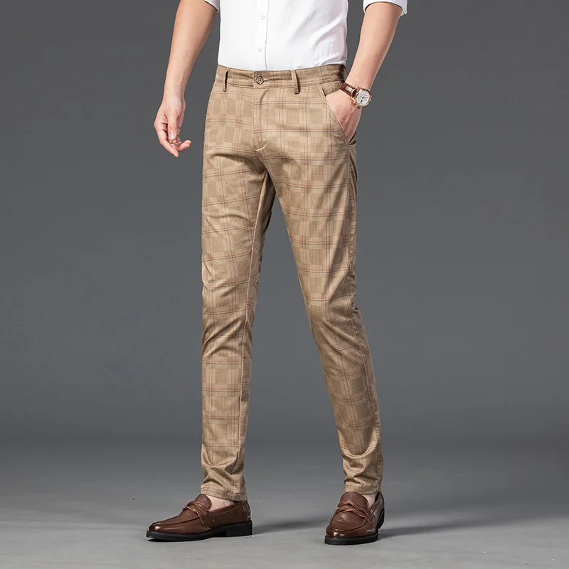 2023 חדש של גברים מזדמנים מכנסיים משובצות עסקים מקרית Slim Fit שחור כחול אדום חאקי בסגנון קלאסי מכנסיים זכר מותג בגדים יוקרתיים - 1