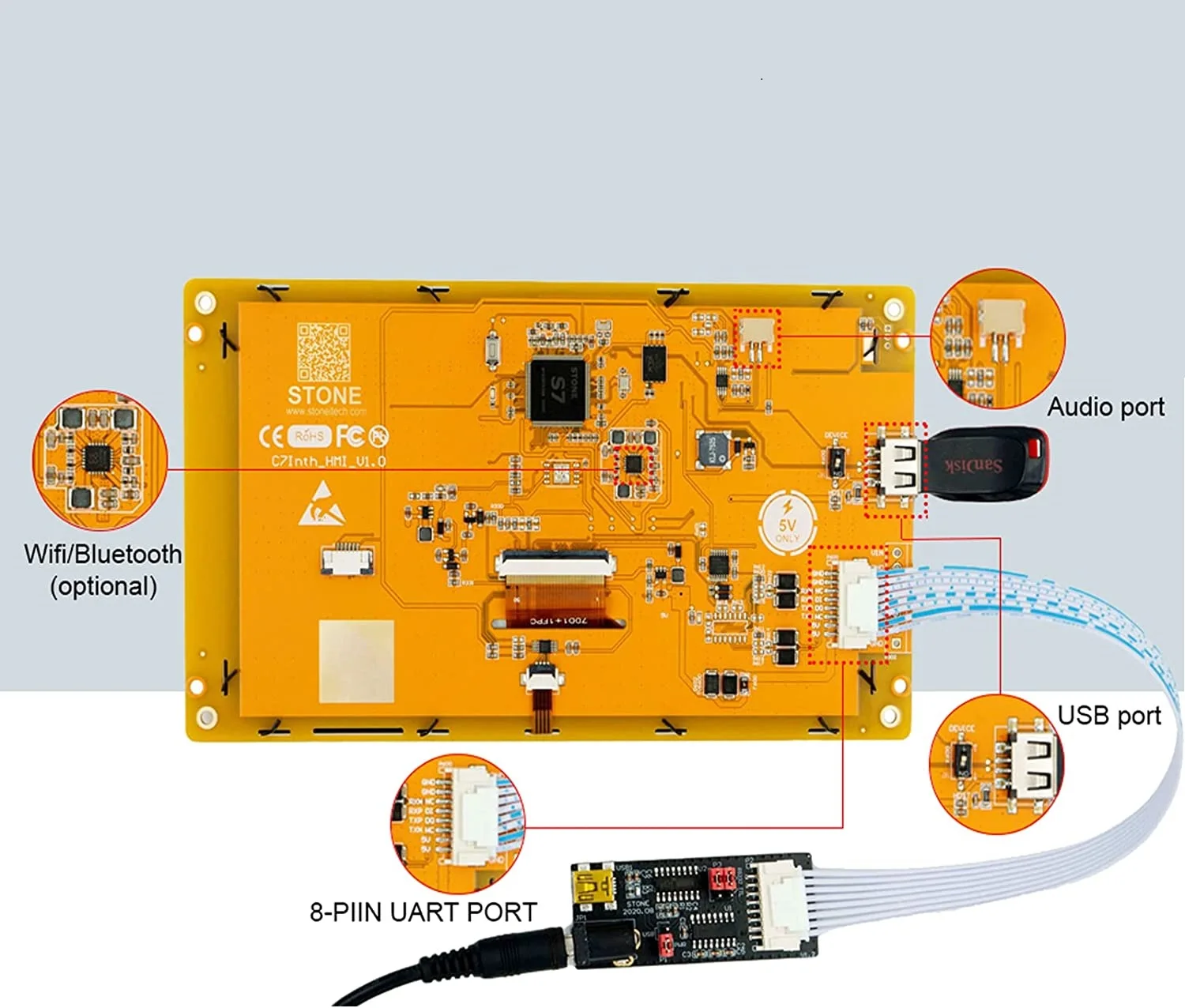 7 אינץ HMI חכם TFT-LCD מודול עם בקר + תוכנית + מגע + UART ממשק טורי - 1
