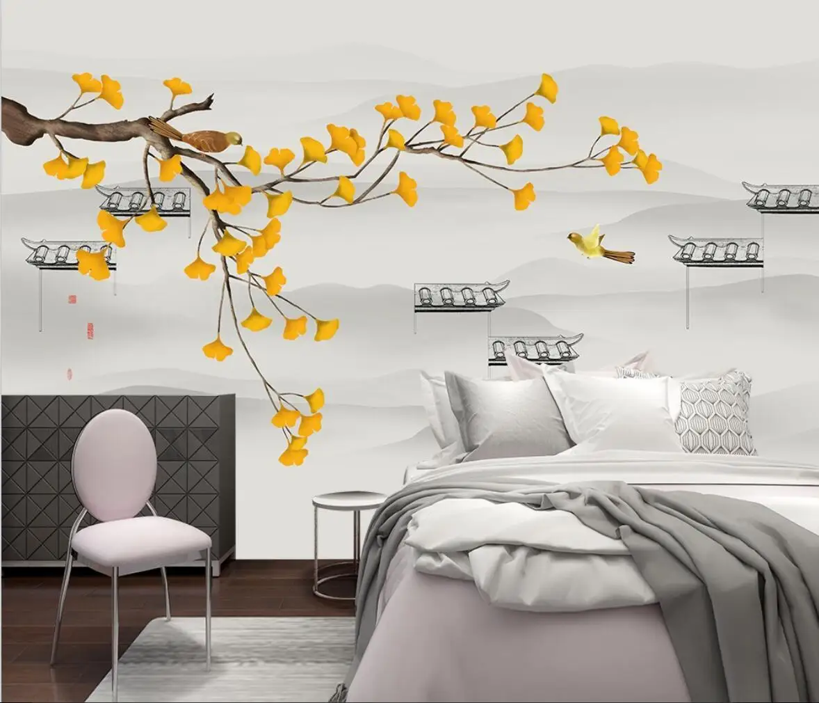 beibehang מותאם אישית גינקו בילובה פרחים, ציפורים טפט תמונה ציורי קיר טפטים לסלון חדר שינה עיצוב הבית ציור קיר - 1