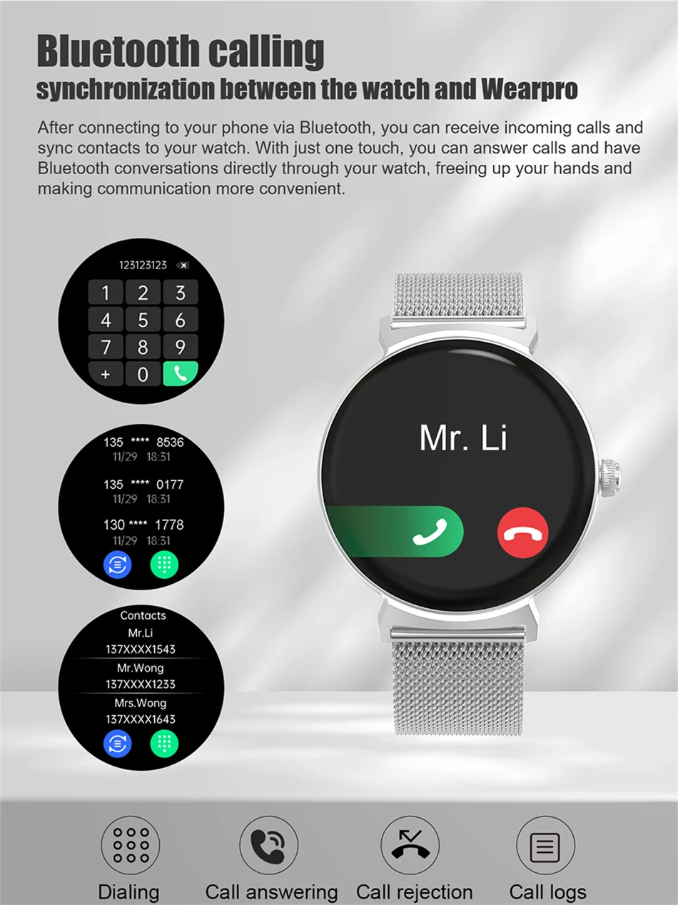 Bluetooth חדש קורא לנשים שעון חכם AMOLED מגע מלאה כושר קצב הלב פעילות גופנית גברים Smartwatch גברת שעון+box עבור אנדרואיד IOS - 1