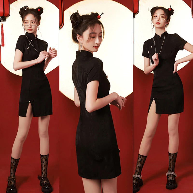 Cheongsam 2023 הקיץ לפני שסף קצר סגנון האופנה החדשה שיפור צעיר סגנון ילדה קטנה ניחוח הרוח היומי Cheongsam חצאית - 1