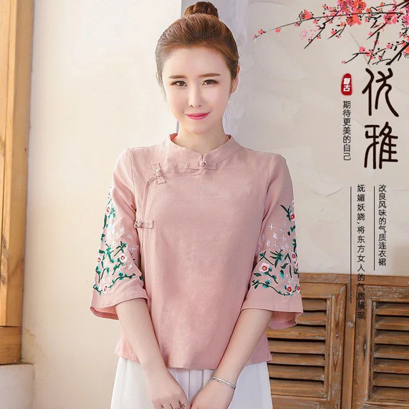 Cheongsam מקסימום סינית מסורתית צווארון טאנג מעיל רך סאטן בסגנון סיני חולצה בגדי נשים קליל ואלגנטי Hanfu - 1