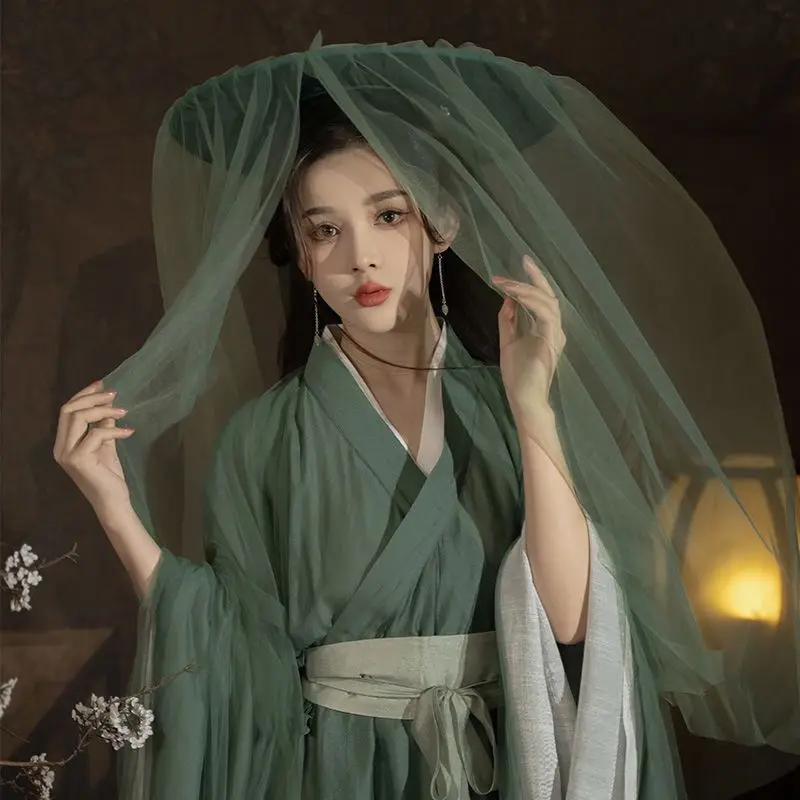 Hanfu השמלה נשים סינית עתיקה מסורתית Hanfu להגדיר נקבה Cosplay תלבושות קיץ Hanfu ג ' קט ירוק עם שמלה לבנה סטים - 1