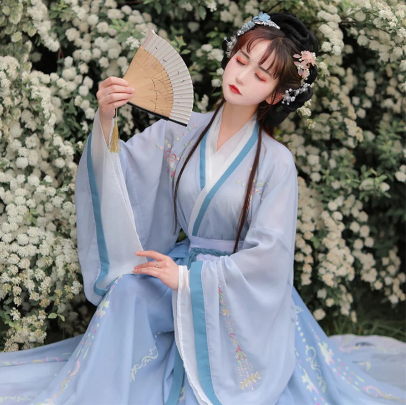 Hanfu נשים סינית מסורתית רקמה הבמה שמלת ריקוד נשי פיית תחפושות קוספליי Hanfu כחול שיפוע&ירוק עבור נשים - 1