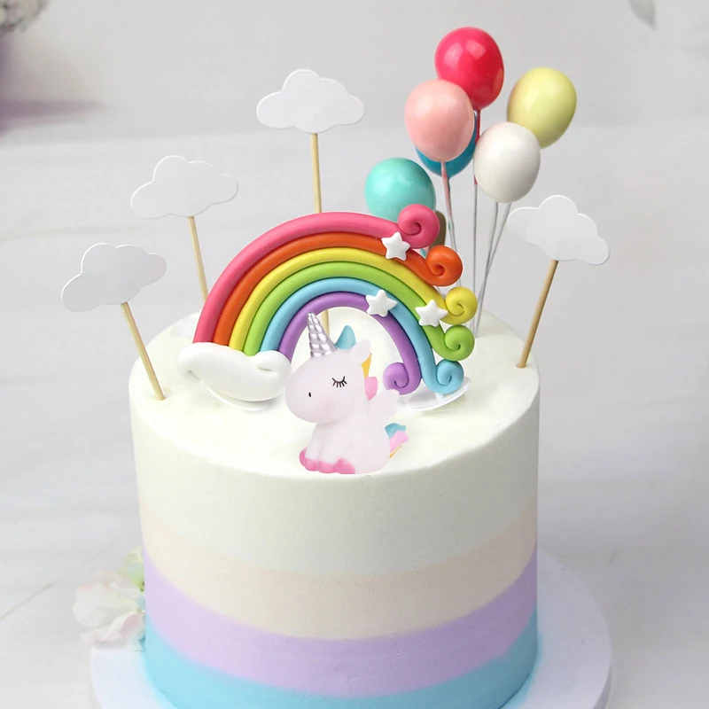 HUHULE קרן לקשט עוגה בענן בלון עליונית עוגת קרן הקאפקייקס טופר מסיבת יום הולדת עיצוב מקלחת תינוק - 1