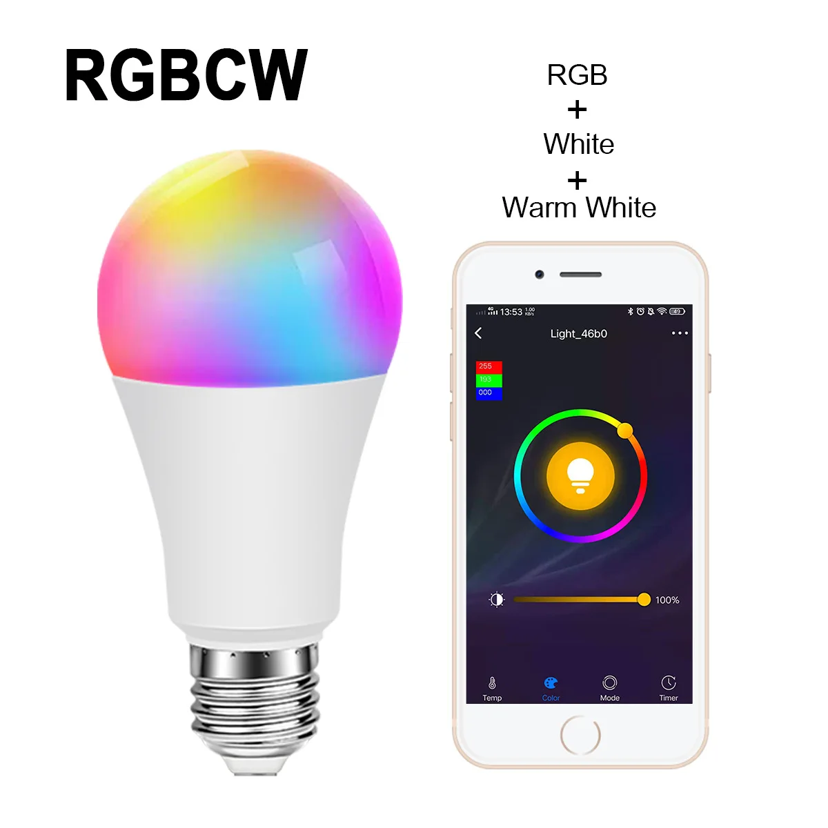 Intelligent WiFi E27 ניתן לעמעום הנורה RGBCW אור LED קצב הסביבה מנורה חכמה חיי בקרת יישום תמיכה אלקסה הבית של Google אליס - 1