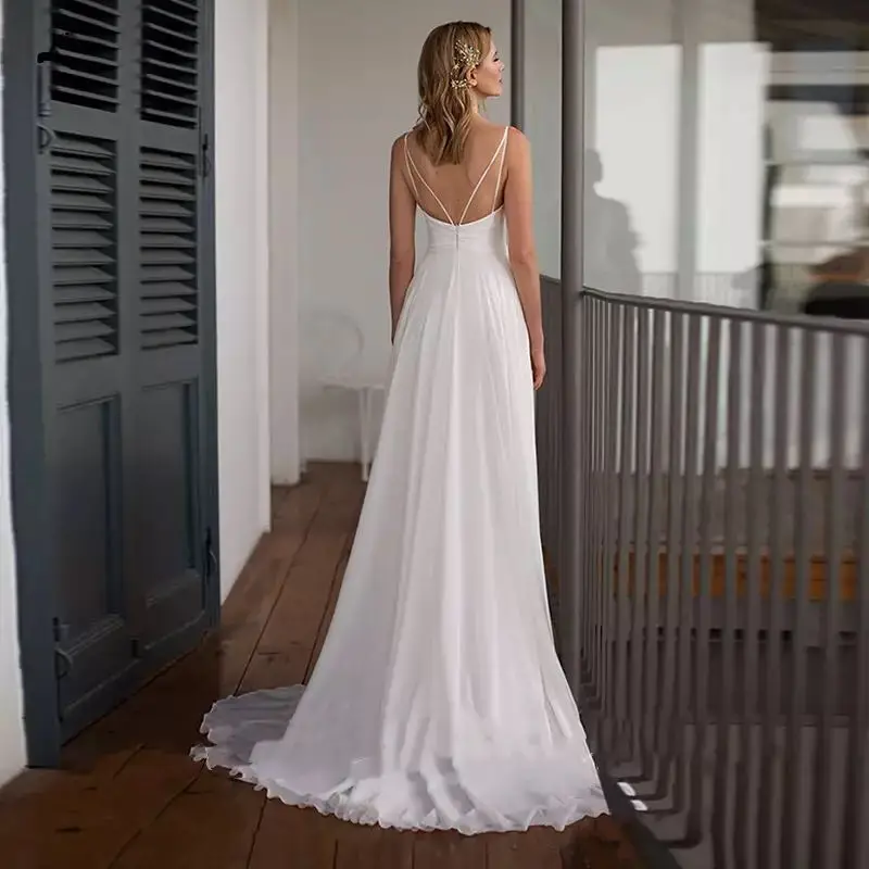 TIXLEAR נשים פשוט חוף שיפון שמלת החתונה 2023 ספגטי רצועת צוואר V בהזמנה אישית בוהמי שמלות כלה Vestido De Noiva - 1