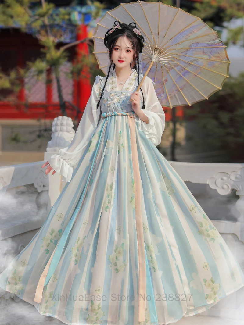 XinHuaEase סיני בגדי לוליטה שמלות כחול מודרני Hanfu בנות נשים השתפרה יומי העתיקה פיות האן אלמנטים שושלת טאנג - 1