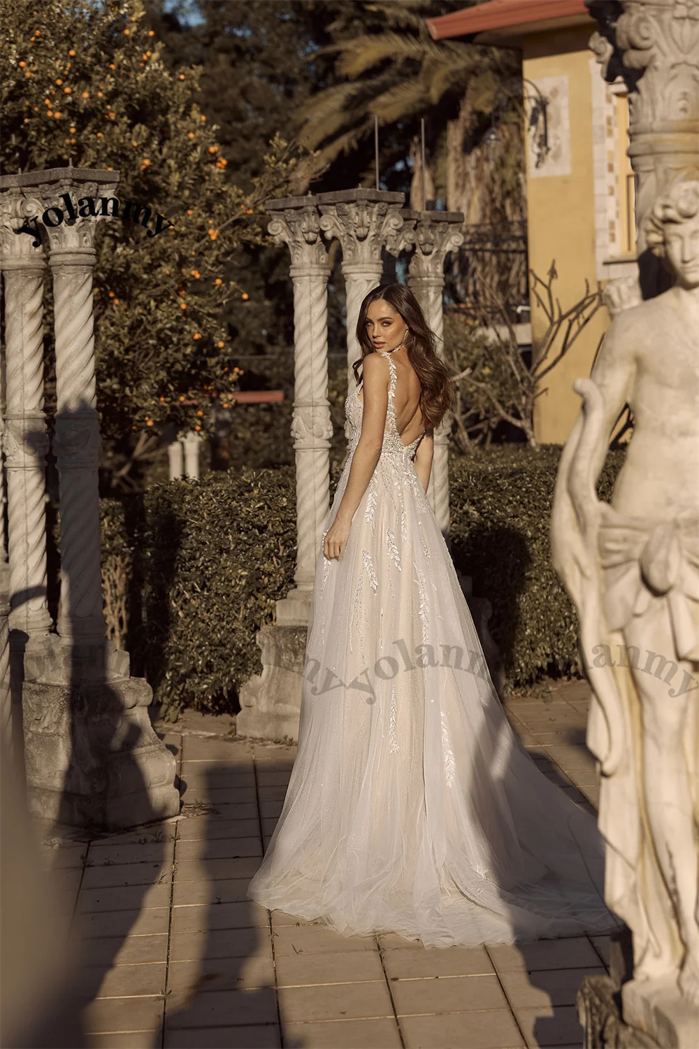 YOLANMY אלגנטי, נוצץ שמלות כלה טול רצועות ספגטי מתוק אפליקציות Vestido De Casamento בהתאמה אישית לנשים - 1