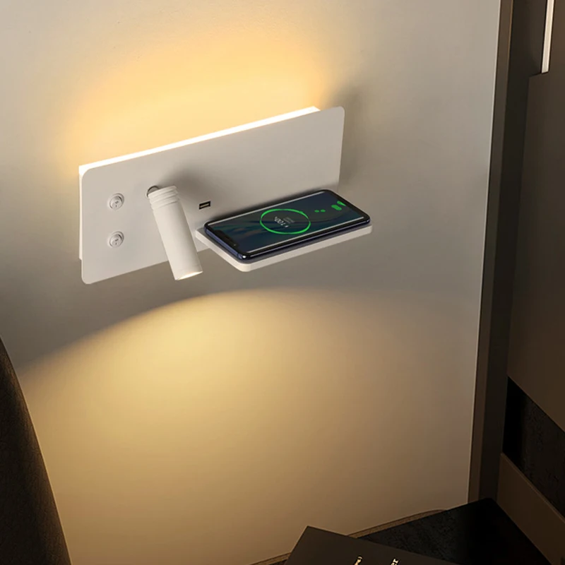 ZEROUNO משולבת LED קריאת קיר פנימי-אור האלחוטי USB טעינת טלפון מתג לצד המיטה פמוט קיר מלון המיטה מנורה - 1