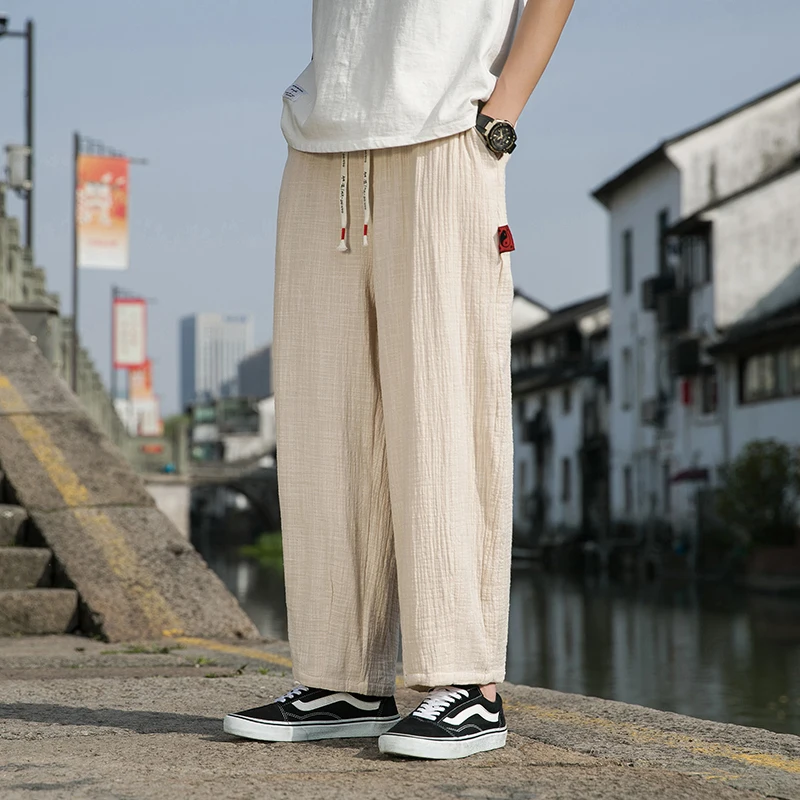 אנשים של קיץ מגניב נוח רחב הרגל מכנסי כותנה, פשתן חופשי Hanfu מכנסיים בסגנון סיני מזדמנים מכנסיים במידות M-5XL - 1