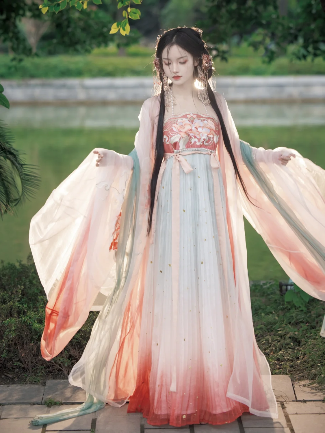 אסתטי הפייה המקורי Hanfu הנשי החזה-אורך האן אלמנטים טאנג סגנון גדול שרוול החולצה רקמה Khov חליפת חצאית - 1