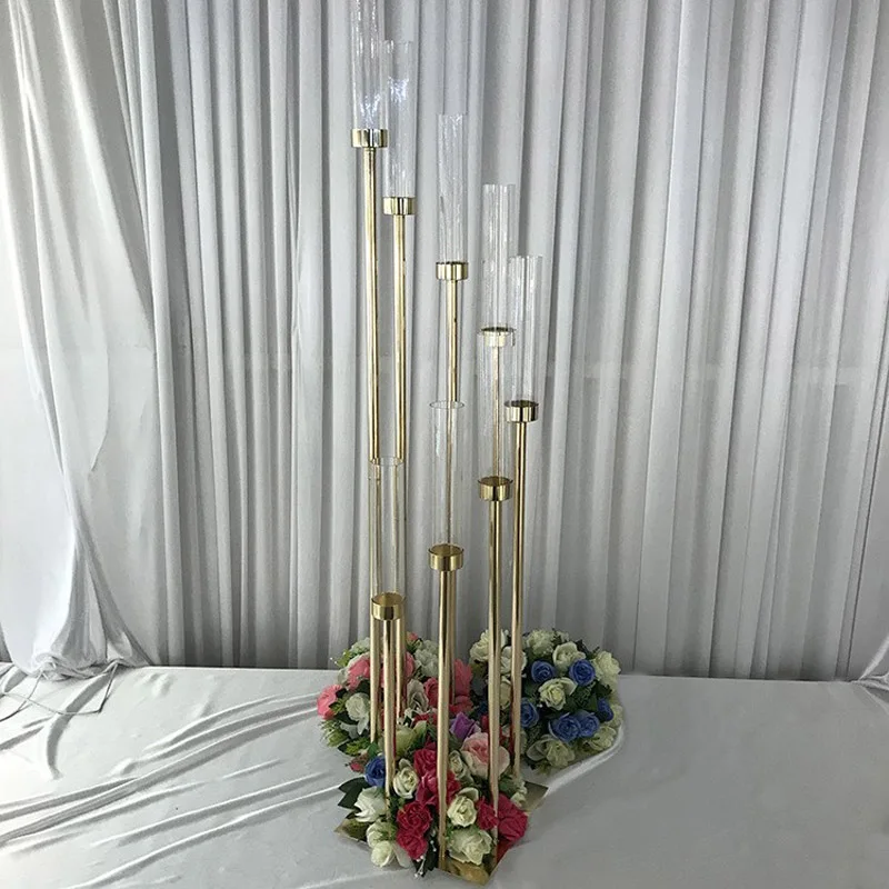 בבית החתונה 8 ראשי מתכת גבוה פמוט קנדלברה אקריליק החתונה השולחן המרכזי פרחים לעמוד תפאורות חנוכייה - 1
