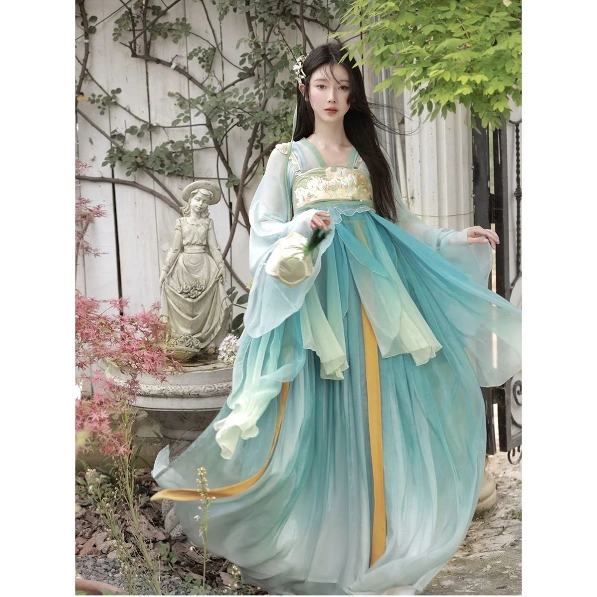 בסגנון סיני Hanfu השמלה להגדיר נשים וינטאג אלגנטית פרח רקמה פיות ריקוד תלבושות הבמה נקבה נסיכה מתוקה תלבושות - 1