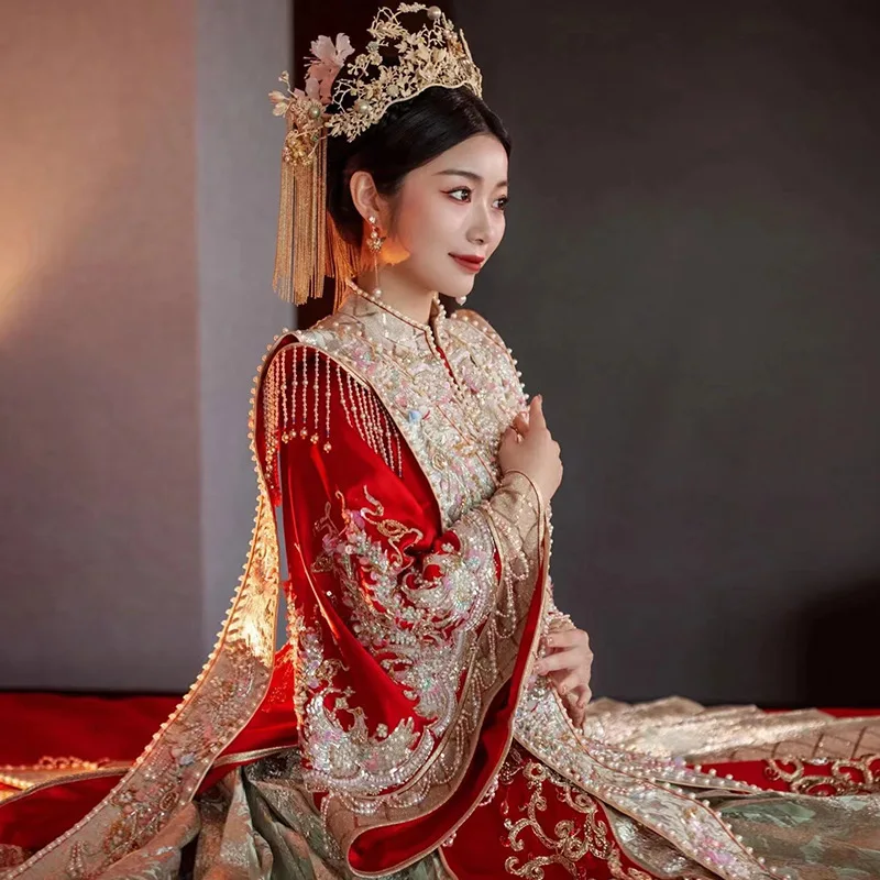 בסגנון סיני כלה וינטג ' פייטים חרוזים רקמה ציציות Cheongsam מסיבת חתונה שמלות מזרחי טוסט בגדים - 1