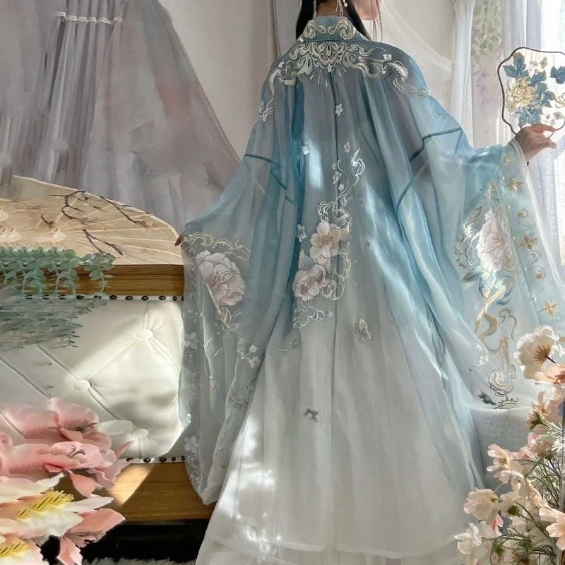 בציר Hanfu שמלה לנשים שיפוע כחול רקמה מסורתית סינית Hanfu מערכות הגברת קרנבל Cosplay ריקוד תלבושת שמלה - 1
