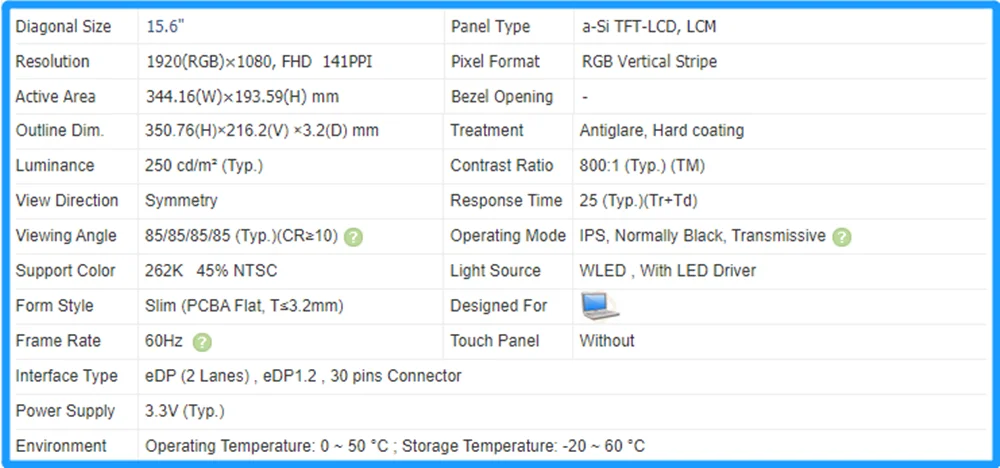 בשביל כבוד Magicbook 15 15.6 אינץ ' LCD מחשב נייד מסך תצוגה פנל IPS FHD 1920X1080 ללא קשר 60Hz EDP 30pins - 1
