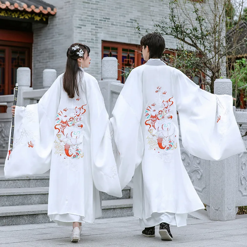הלבן המקורי Hanfu אישה גברים סינית עתיקה מסורתית שמלה בסגנון רקמה ווי-ג ' ין שושלת מעיל גדול כמה ללבוש תחפושת. - 1