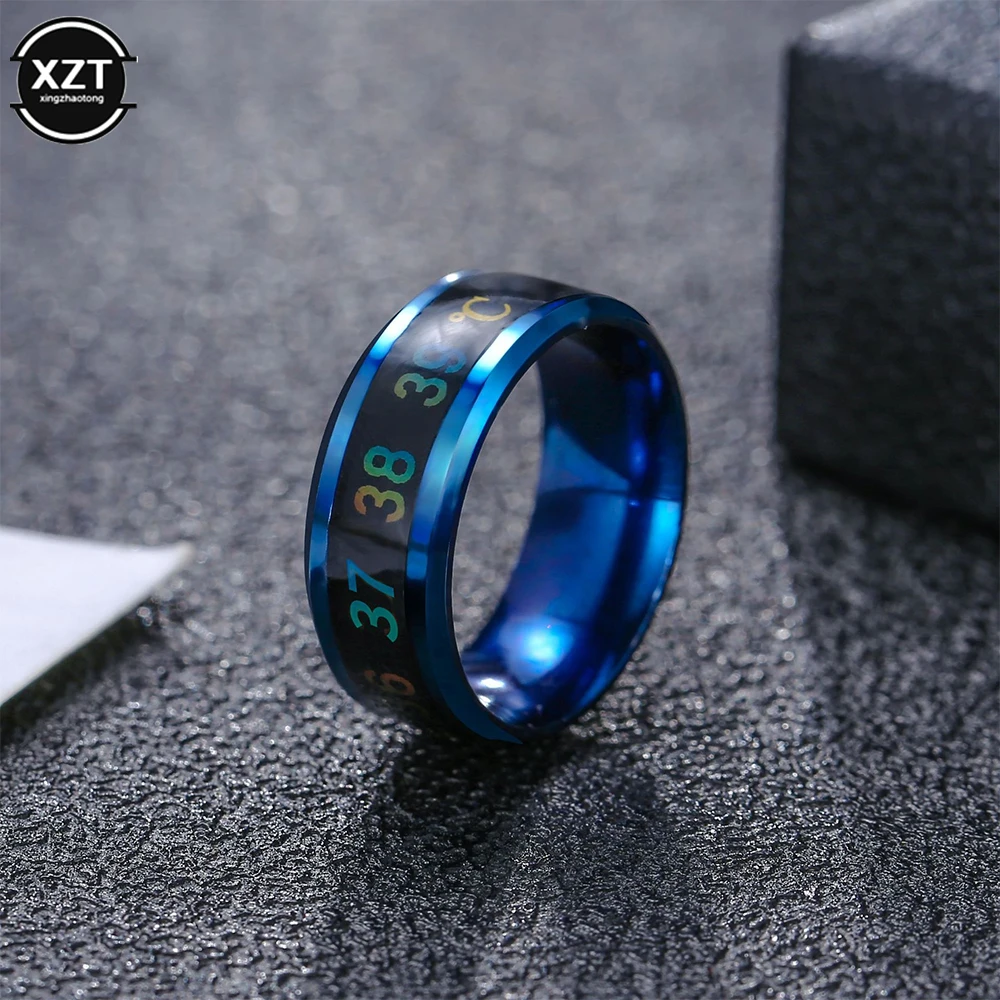 חכמה טמפרטורה מודד טבעת לגברים ונשים רב תכליתי טיטניום פלדה שינוי צבע עמיד למים תכשיטים - 1