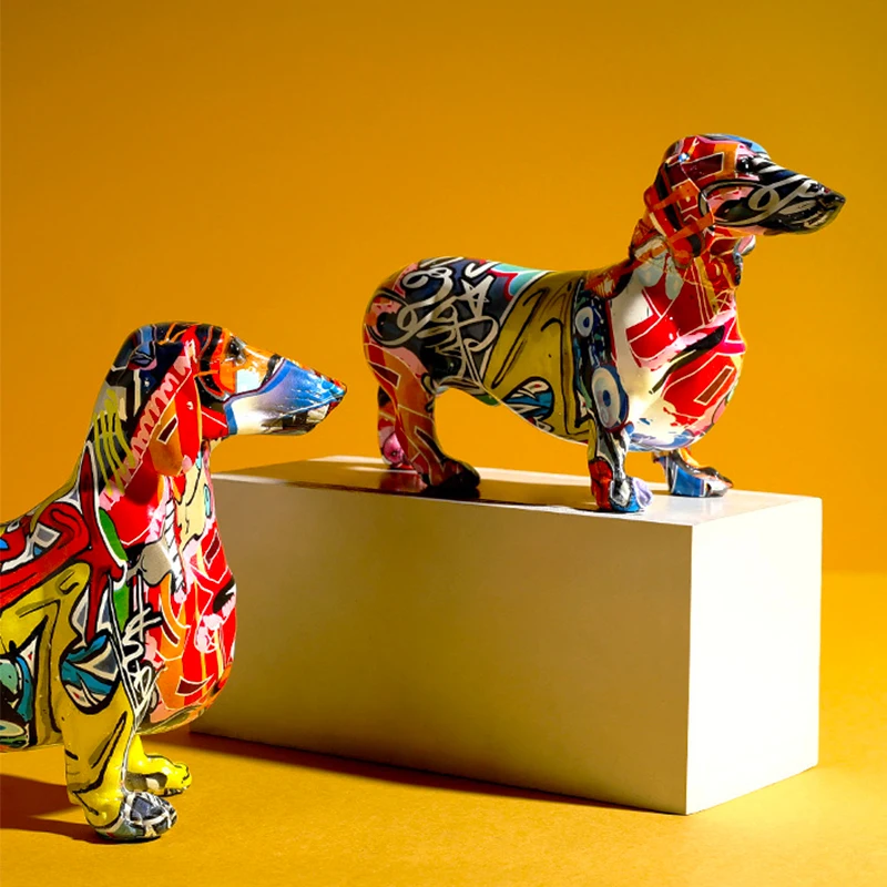 יצירתי צבוע צבעוני כלב תחש קישוט הבית המודרני יין הקבינט עיצוב משרד העבודה שרף אמנות מיניאטורות פסל - 1