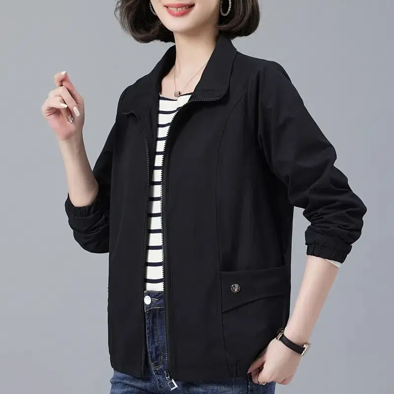 נשים 2023 חדש האביב הסתיו קוריאני משובח רוכסן רופף מעיל נשי אופנה מזדמן שרוול ארוך מוצק מעיל בגדים X95 - 1