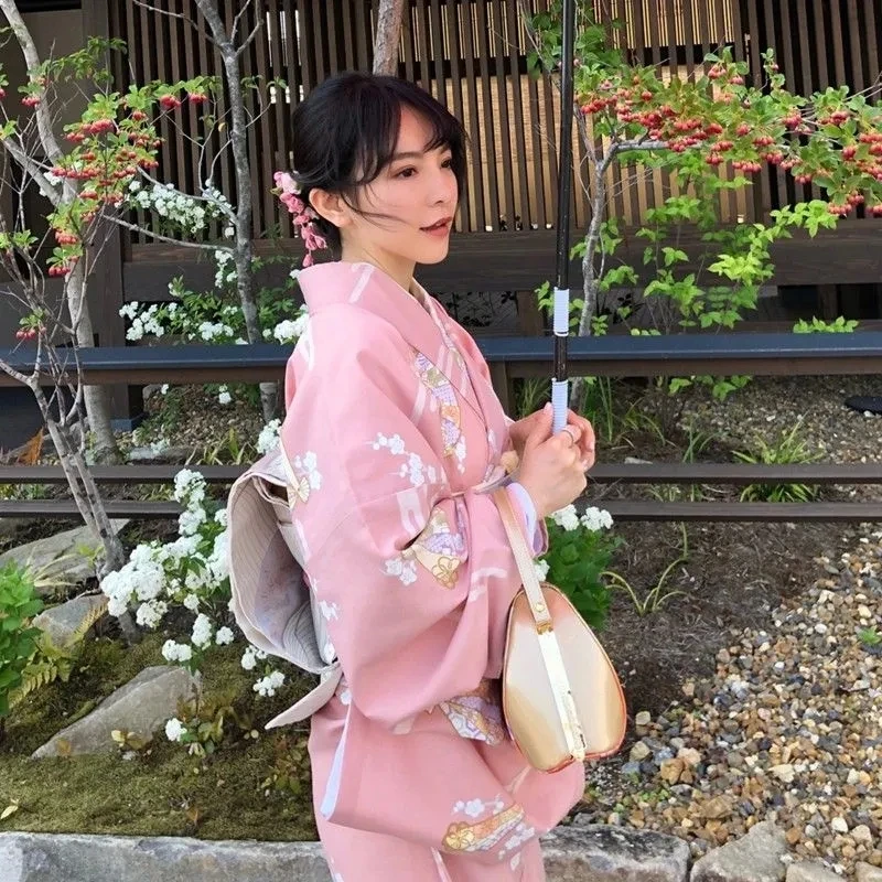 סאקורה ילדה שמלת קימונו יפני יאקאטה אובי חלוק נשים פרחוני הדפסה Haori יפן מדים תחפושות קוספליי מסיבה קצרה שמלת - 1