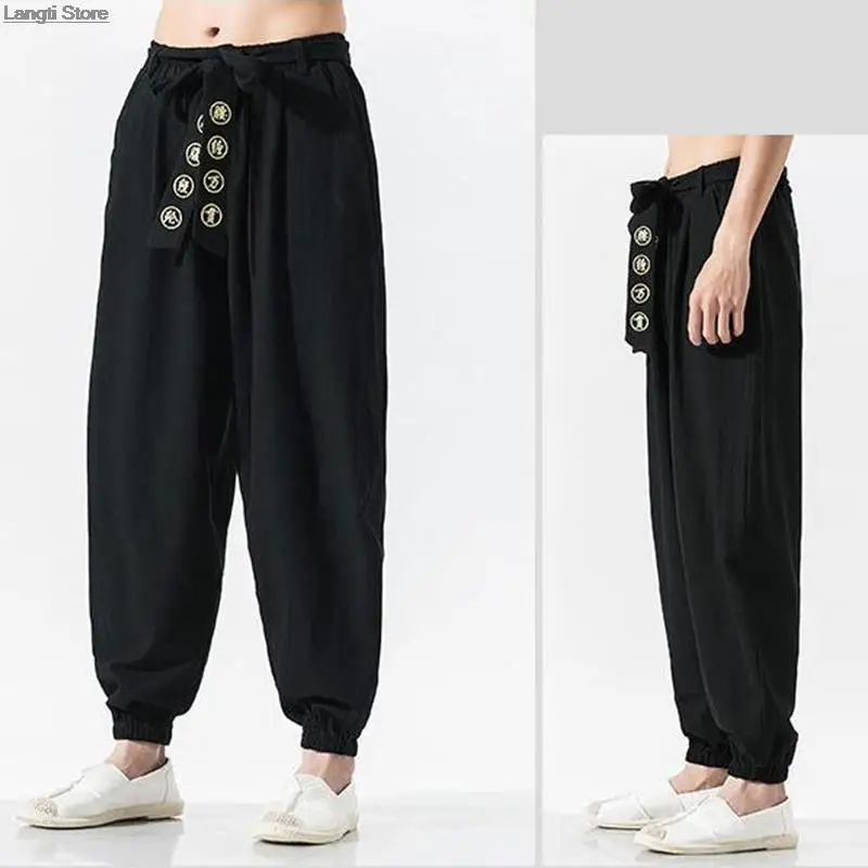 סינית בסגנון קימונו הרמון מכנסיים כותנה, פשתן, רקמה, מכנסיים Harajuku יפן גברים אסייתיים מסורתיים קימונו מכנסיים תחפושת - 1