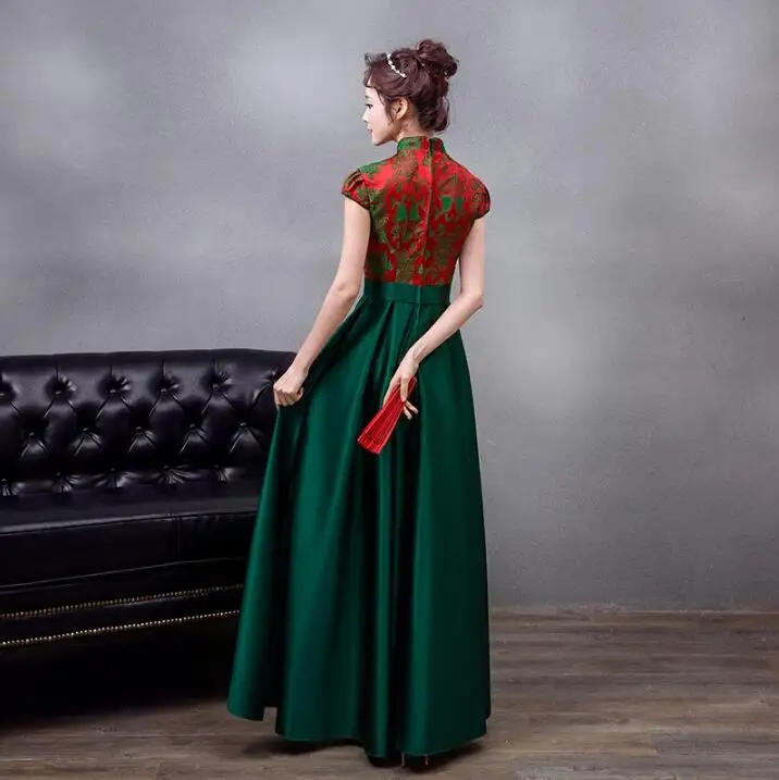 סינית מסורתית השושבינות ירוק Cheongsam אישה בסגנון מזרחי שמלות קיץ אחות Chipao - 1