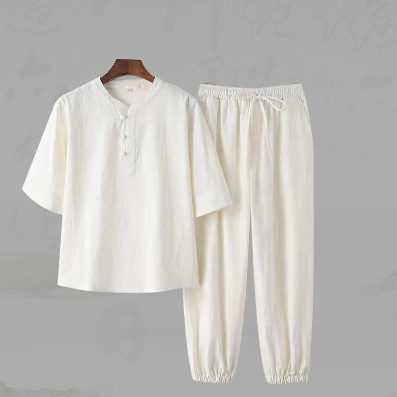 סינית מסורתית טאנג חליפה בתוספת גודל Hanfu סטים קונג פו חליפת קיץ כותנה פשתן גברים מזדמנים צמרות & מכנסיים להאריך ימים יותר Loungewear - 1