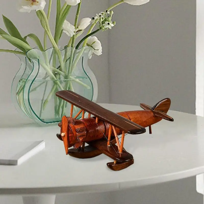 עץ כלי טיס עץ, מטוסים דגם נייד של המטוס וינטג קישוט שולחן העבודה מטוס דגם מתנת יום הולדת עבור פעוט, - 1