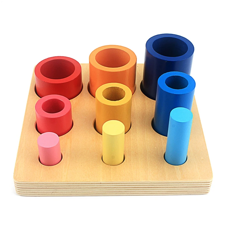 פעוט מונטסורי עץ צעצועים שונים מעגלים, גלילי בלוק צעצוע לילדים צבעים הכשרה לגיל הרך Brinquedos Juguets - 1