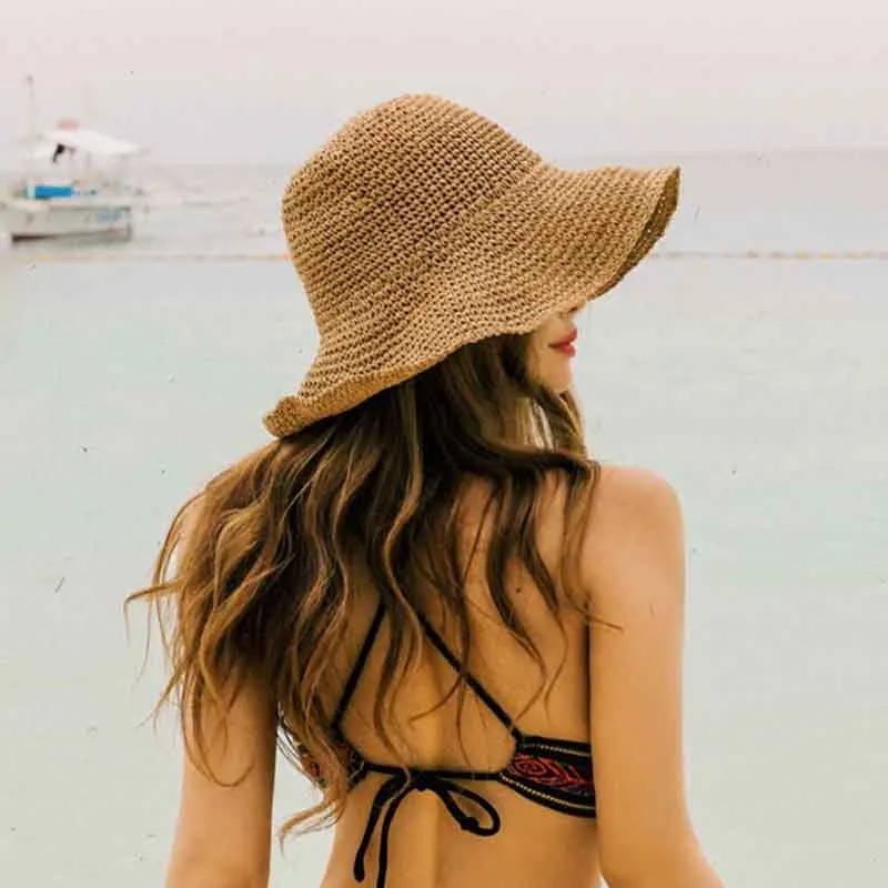 קיפול כובע קש נשים קיץ יציאה מגן השמש חג כובע מגניב חוף הים חוף כובע הגאות כובעי הקיץ דלי כובע לנשים חדש - 1
