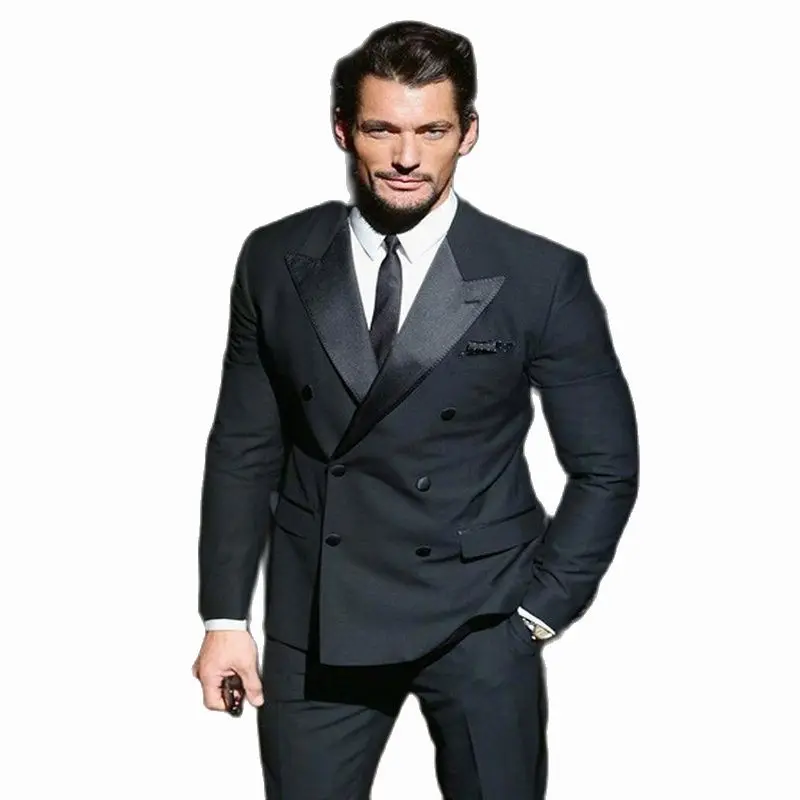 קלאסי 2 יחידות חליפה לגברים כפול עם חזה סלים להגדיר עסקים חליפות חתן טוקסידו לחתונה De Trajes גבר (קט+מכנסיים) - 1
