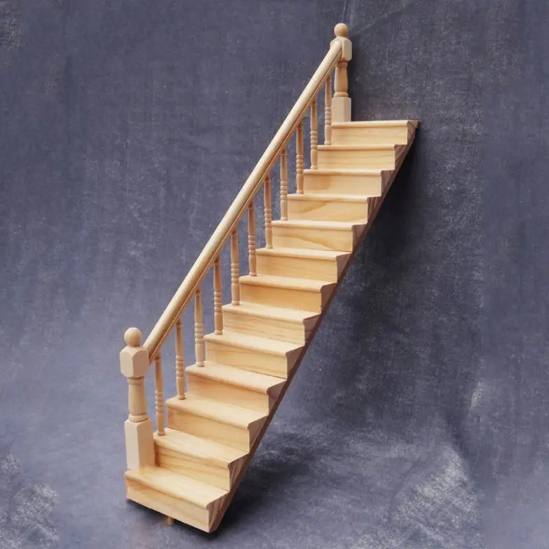 1:12 בית בובות מיניאטורי מעקה מדרגות עץ סצנה פשוטה מדרגות דגמי מיני מדרגות רהיטים עיצוב חדר - 2