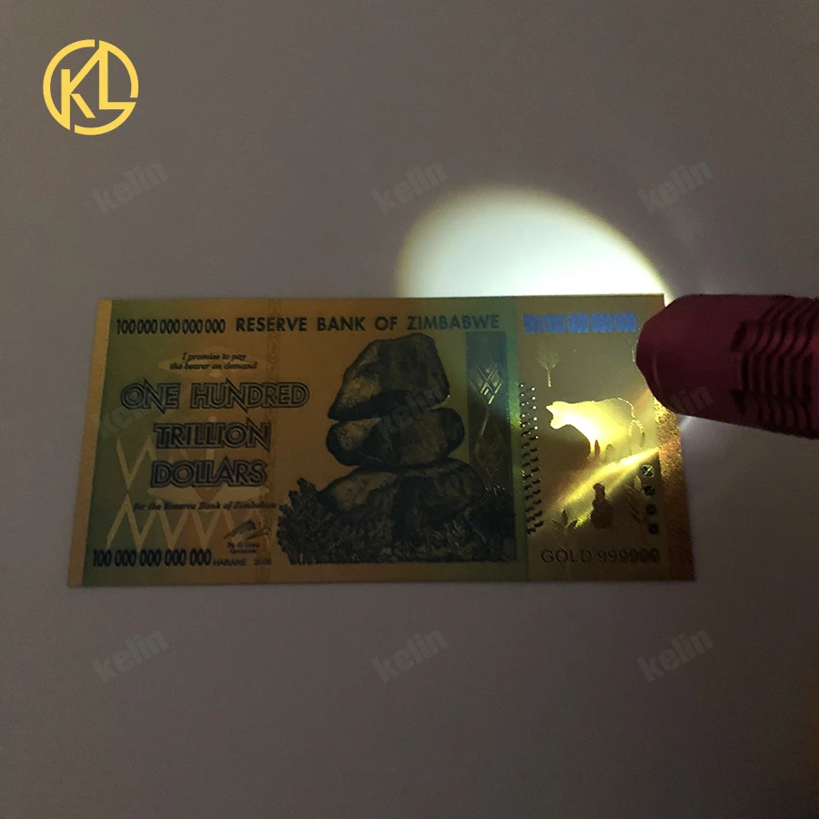 1000pcs סימן מים זימבבואה מאה טריליון דולר זהב שטרות עם 10 זימבבואה זהב בר תיבת עץ על ידי fedex - 2
