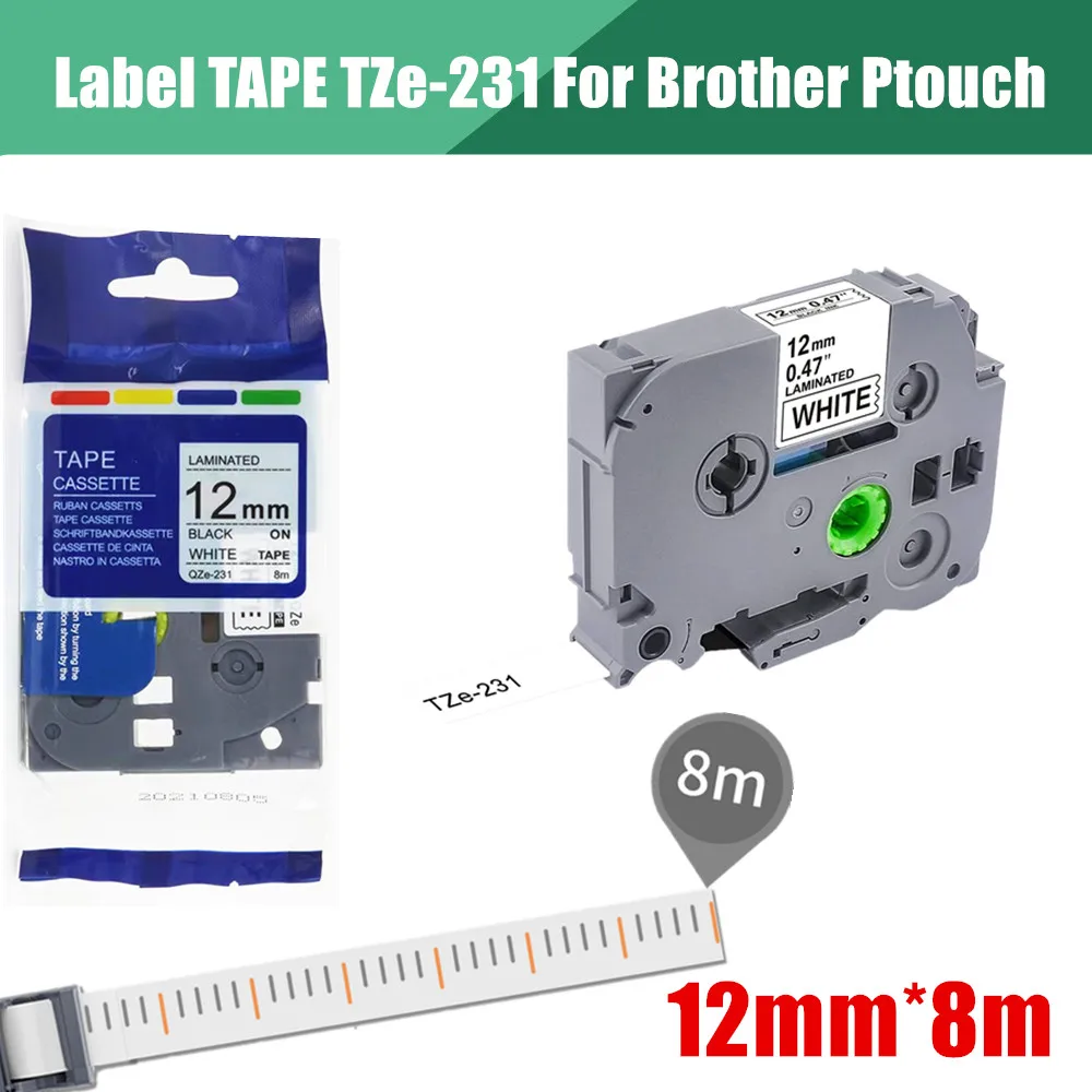 10~20PK למינציה תוויות הקלטת אחיו TZE231 טסה-231 צה 231 עובדים עבור PT-D210 PT-H100 PTD220 PT-1290 מדפסת Labeler - 2