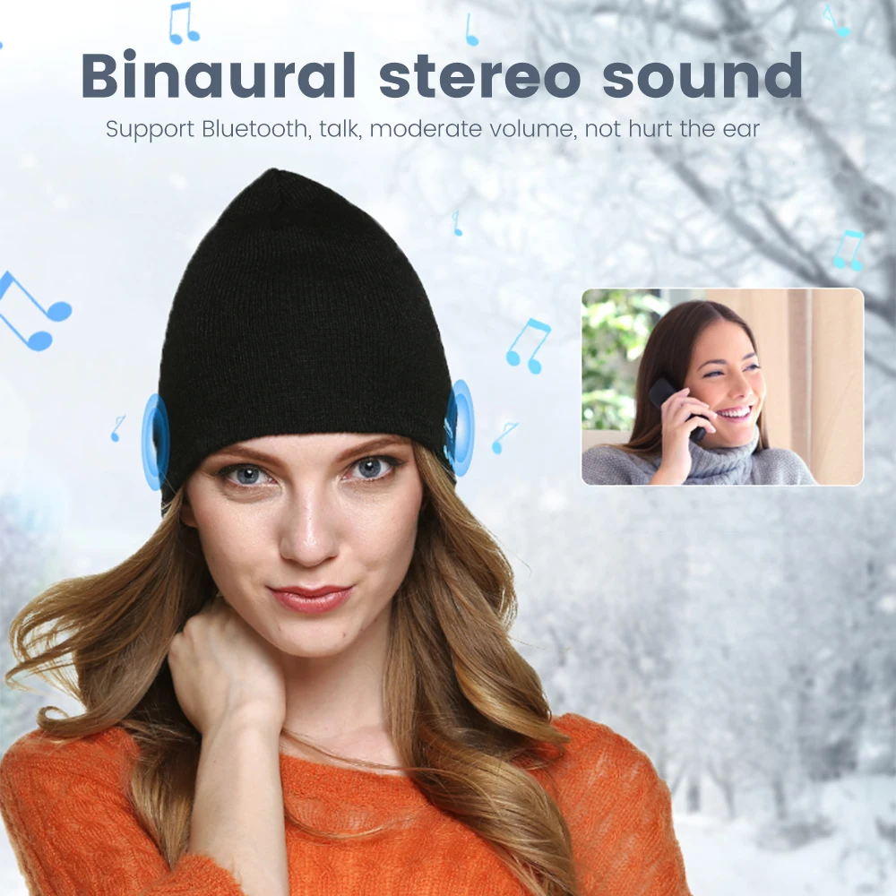 2 ב 1 אוזניות אלחוטיות למוזיקה כובע Bluetooth אוזניות 5.0 חורף חמים סורגת כובע כובע ספורט אוזניות עם מיקרופון HD לקרוא - 2