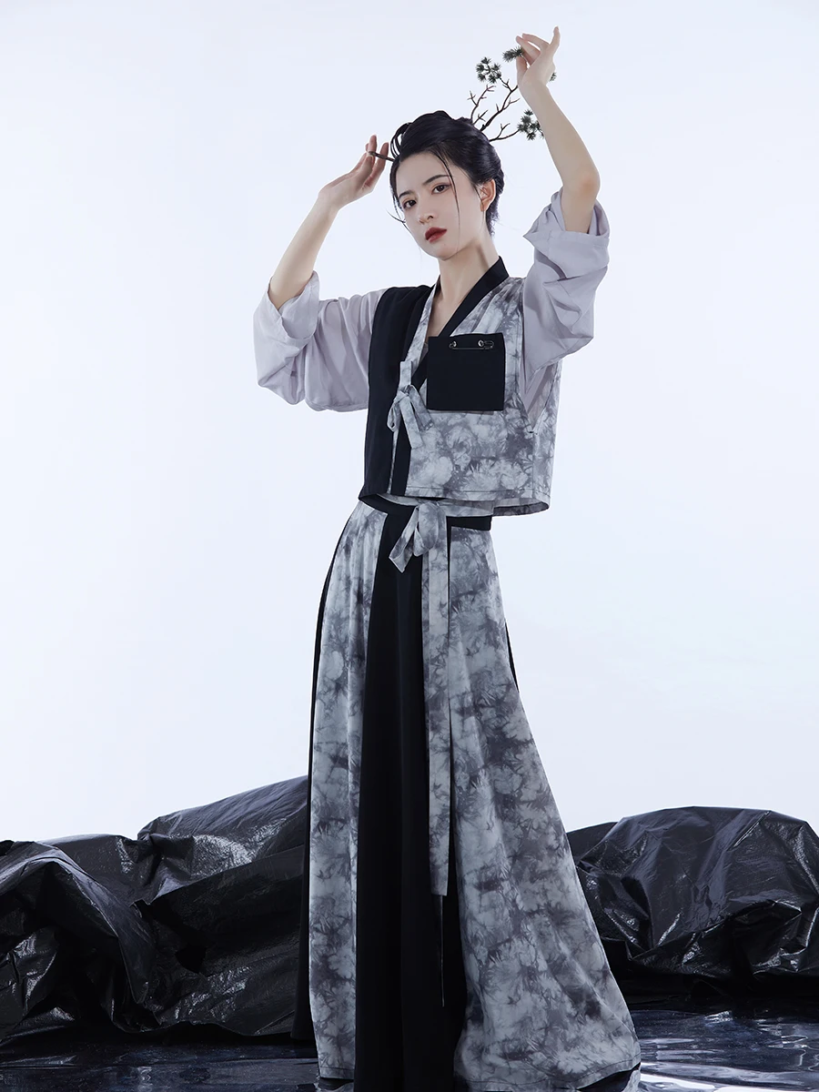 2022 סיני חריף-עשוי חולצה חצי אורך החצאית hanfu נקבה נשים שיפור סגנון 2 חתיכות להגדיר - 2