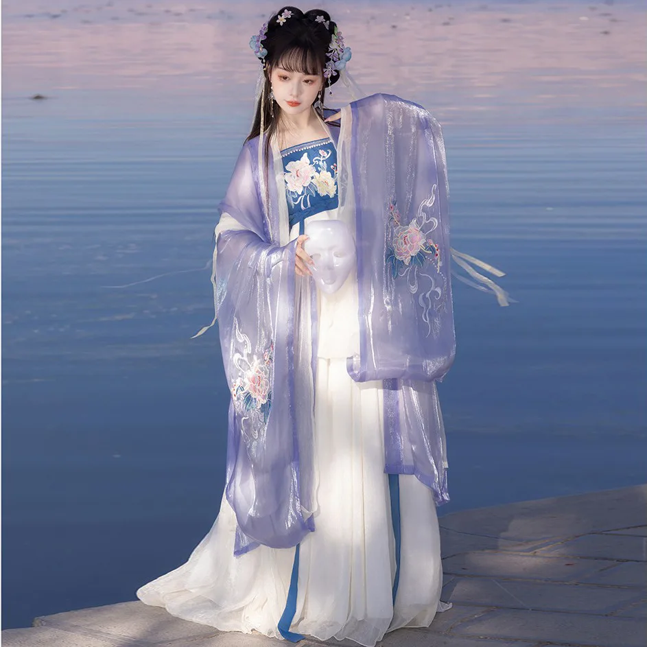 2023 אביב/קיץ חדש Hanfu גדול שרוול החולצה החזה אורך החצאית רקמה פיות סינית מסורתית השמלה לבצע - 2