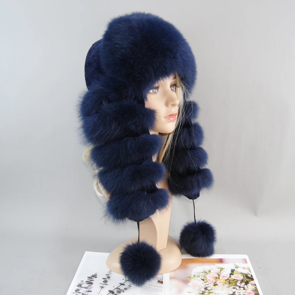 2023 יוקרה אופנה פרווה אמיתית כובעים טבעי פרווה הכובע הרוסי Ushanka נשים חורף חם ורך סגנון פופולרי נקבת זנב כובע - 2