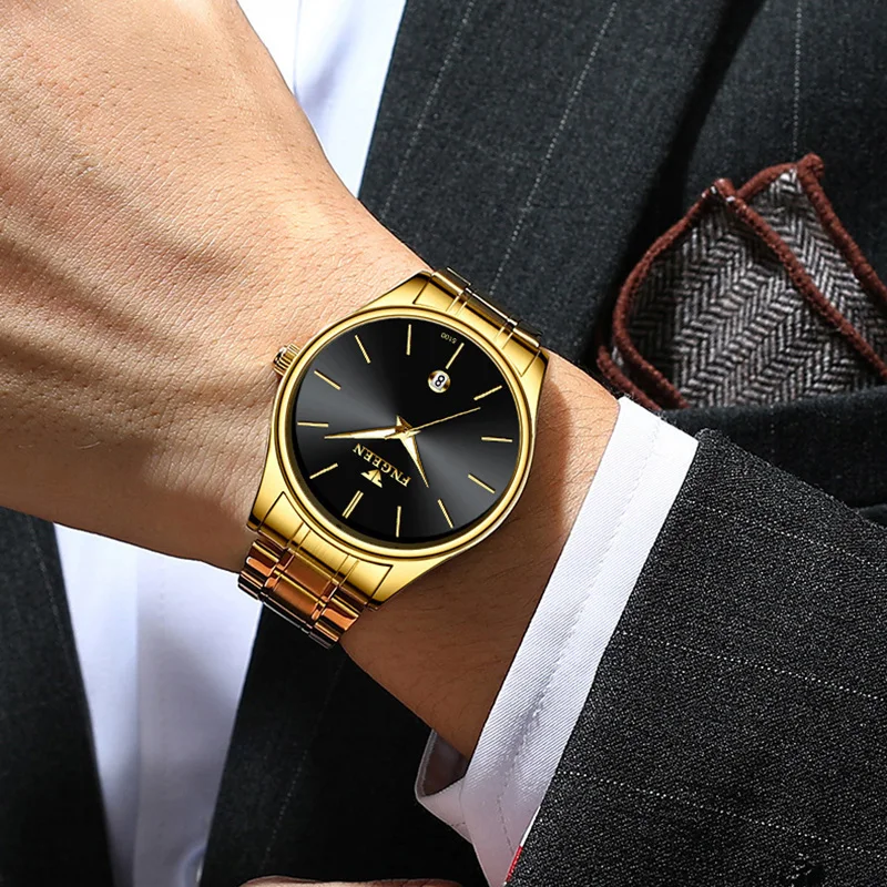 2023 יוקרה חדשים זהב שחור שעון גברים נירוסטה עמיד למים קוורץ אוטומטי פגישה עסקית פשוטה שעוני יד Relogio Masculino - 2