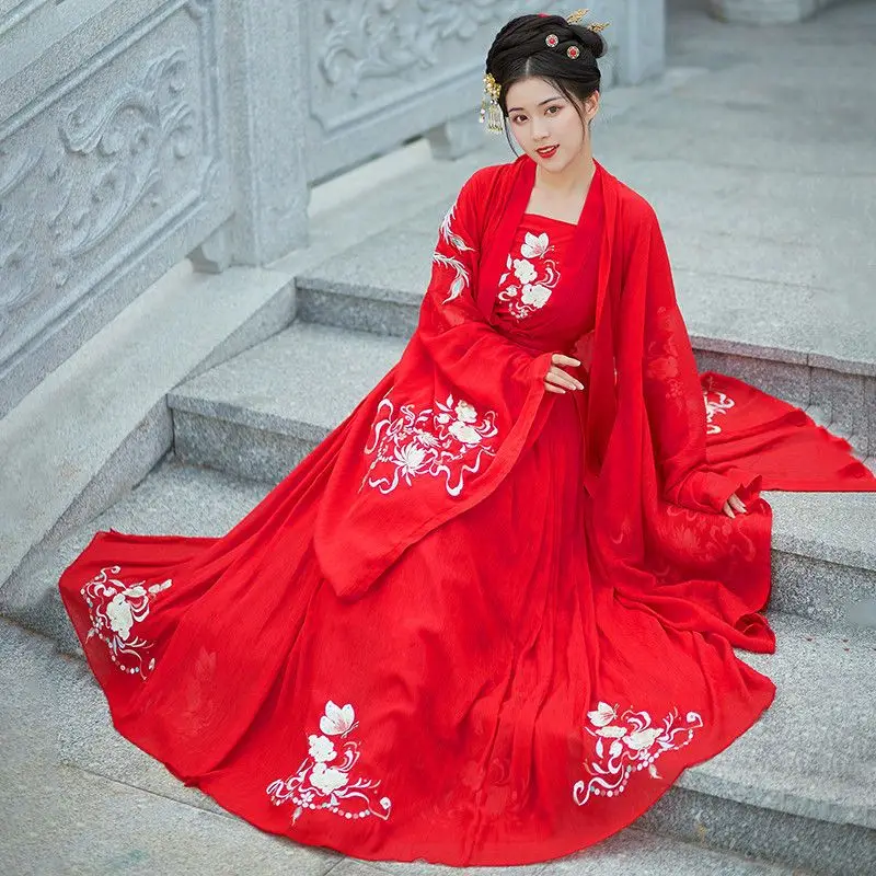 2pc המקורי של שושלת מינג נקבה Hanfu שמלה חליפה יומי תעשייה כבדה רקמה אורך מותן אדום חצאית חצאית Hanfu - 2