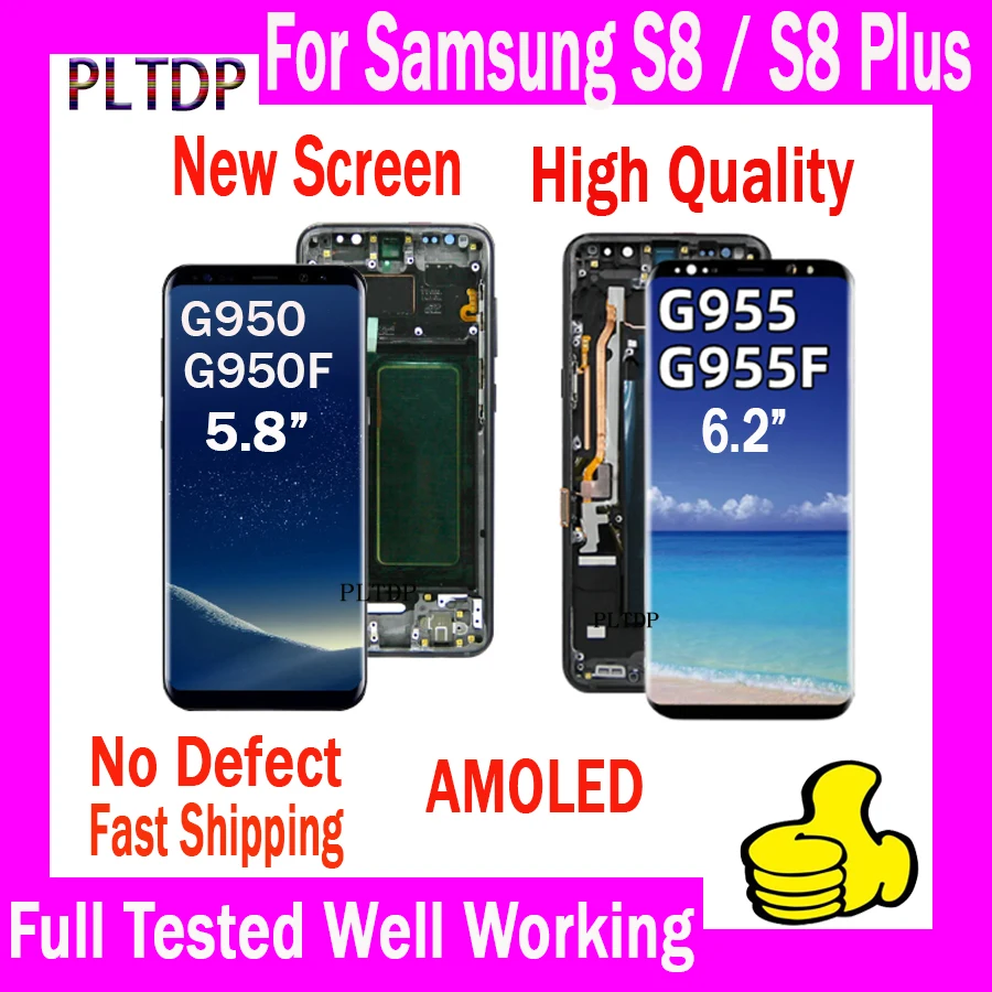 AMOLED עבור Samsung Galaxy S8 G950F S8 בנוסף G955F מסך מגע עם מסגרת המבחן צג מגע דיגיטלית הרכבה חינם להשיט. - 2