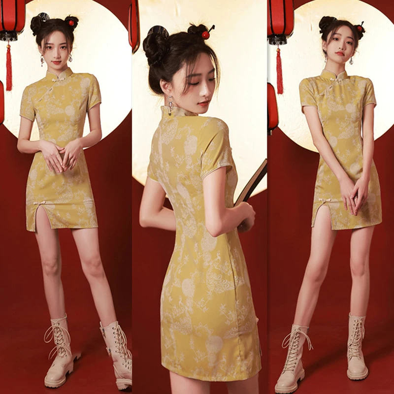 Cheongsam 2023 הקיץ לפני שסף קצר סגנון האופנה החדשה שיפור צעיר סגנון ילדה קטנה ניחוח הרוח היומי Cheongsam חצאית - 2
