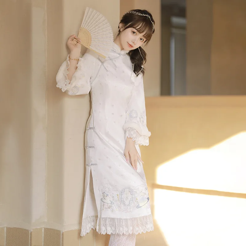 Cheongsam הסינית בסגנון רטרו יומי רקמה הסינית אלמנט cheongsam הסינית המסורתית cheongsam שמלת צ ' יפאו סקסי - 2
