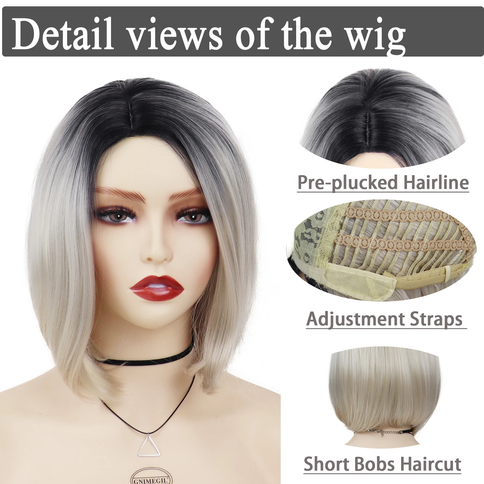 GNIMEGIL סינטטי Ombre פלטינה שיער בלונדיני קצר בוב פאה לנשים ילדה רך טבעי ישר תסרוקת יומי המפלגה Cosplay - 2